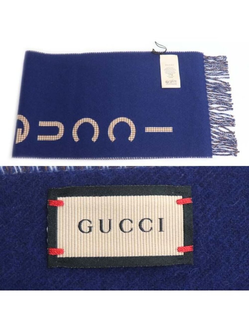 Gucci Logo Scarf Camel Navy - Picture 3 of 5
